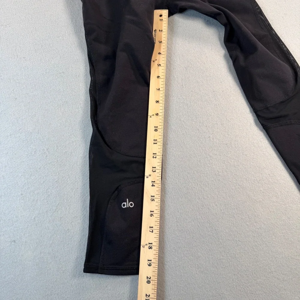 Alo Yoga Coast Mesh Inset Crop Leggings Black High Waist Athletic Pants